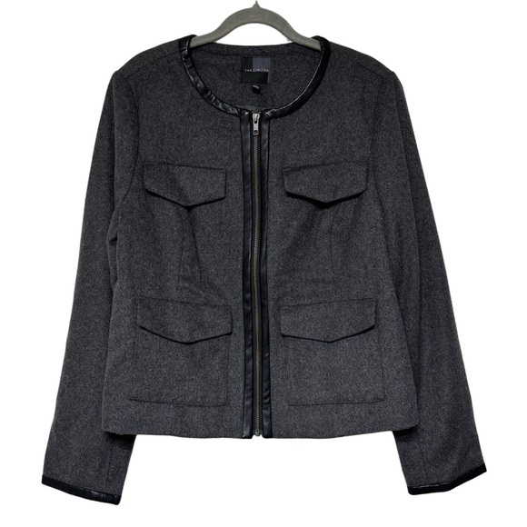 {The Limited} Long Sleeve Zipper Closure Wool Blend Faux Leather Trim Blazer - Picture 4 of 4